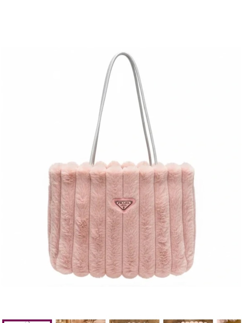Prada Soft Pink Ribbed Faux-Fur Tote with Silver Straps